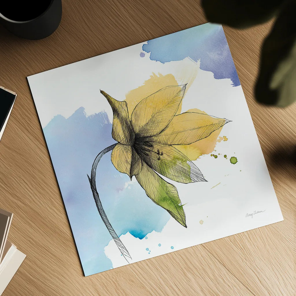 Watercolor Graphitge Flower VIII by Avery Tillmon. Shown as a detailed flat fine art print, highlighting archival giclee quality. Available as an archival giclee rolled canvas, fine art paper, or poster print. SKU 29753a.