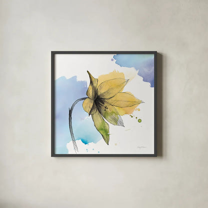 Watercolor Graphitge Flower VIII by Avery Tillmon. Shown in a sleek black glass frame for a contemporary gallery look. Available as an archival giclee rolled canvas, fine art paper, or poster print. SKU 29753a.