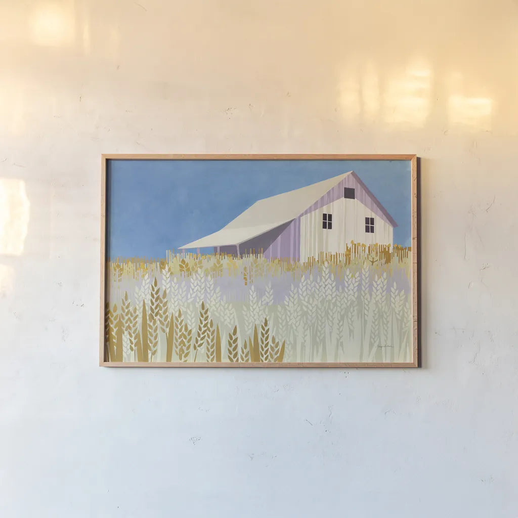 Wheat Fields by Avery Tillmon. shown as a paper print in a natural frame. Available as a archival giclee rolled canvas, fine art paper, or poster print. SKU 43723i.