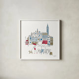 World Cafe I London Color by Avery Tillmon. Shown in a crisp white glass frame for a clean and minimalist style. Available as an archival giclee rolled canvas, fine art paper, or poster print. SKU 49480a.