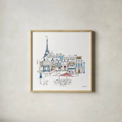 World Cafe II Paris Color by Avery Tillmon. Shown in a natural wood glass frame for a timeless modern aesthetic. Available as an archival giclee rolled canvas, fine art paper, or poster print. SKU 49481a.