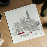 World Cafe III - NYC Red by Avery Tillmon. Shown as a detailed flat fine art print, highlighting archival giclee quality. Available as an archival giclee rolled canvas, fine art paper, or poster print. SKU 12590a.
