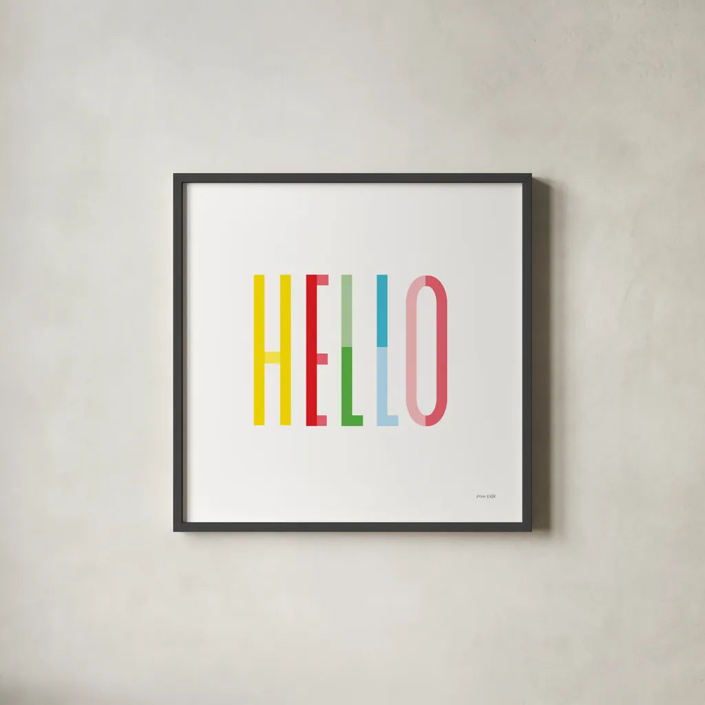 Hello by Ann Kelle. Shown in a sleek black glass frame for a contemporary gallery look. Available as an archival giclee rolled canvas, fine art paper, or poster print. SKU 56442a.