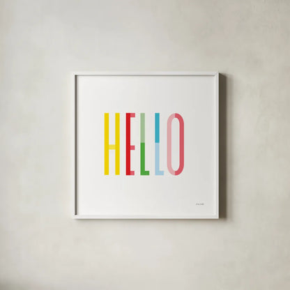 Hello by Ann Kelle. Shown in a crisp white glass frame for a clean and minimalist style. Available as an archival giclee rolled canvas, fine art paper, or poster print. SKU 56442a.