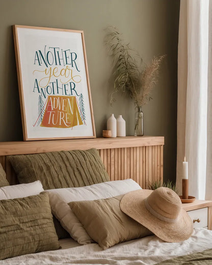 Adventure by Becky Thorns. shown as a paper print in a natural frame. Available as a archival giclee rolled canvas, fine art paper, or poster print. SKU 61428h.