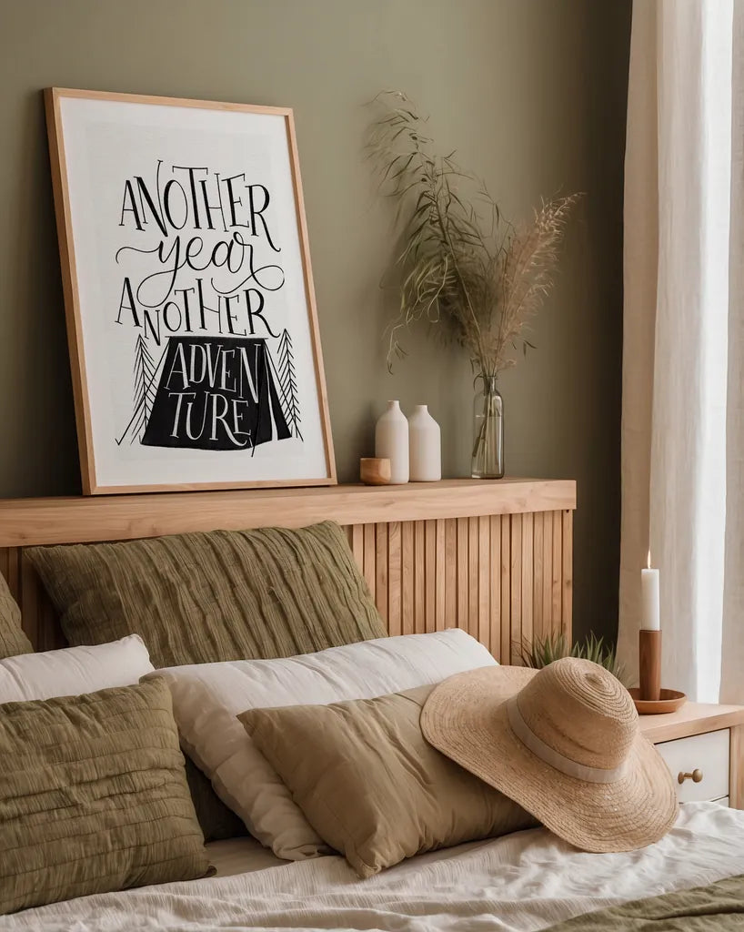 Adventure BW by Becky Thorns. shown as a paper print in a natural frame. Available as a archival giclee rolled canvas, fine art paper, or poster print. SKU 61429h.