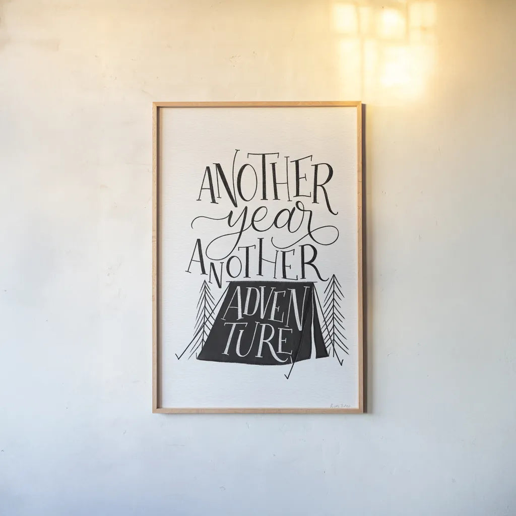 Adventure BW by Becky Thorns. shown as a paper print in a natural frame. Available as a archival giclee rolled canvas, fine art paper, or poster print. SKU 61429h.