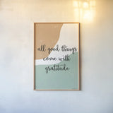 All Good Things by Becky Thorns. shown as a paper print in a natural frame. Available as a archival giclee rolled canvas, fine art paper, or poster print. SKU 68253h.