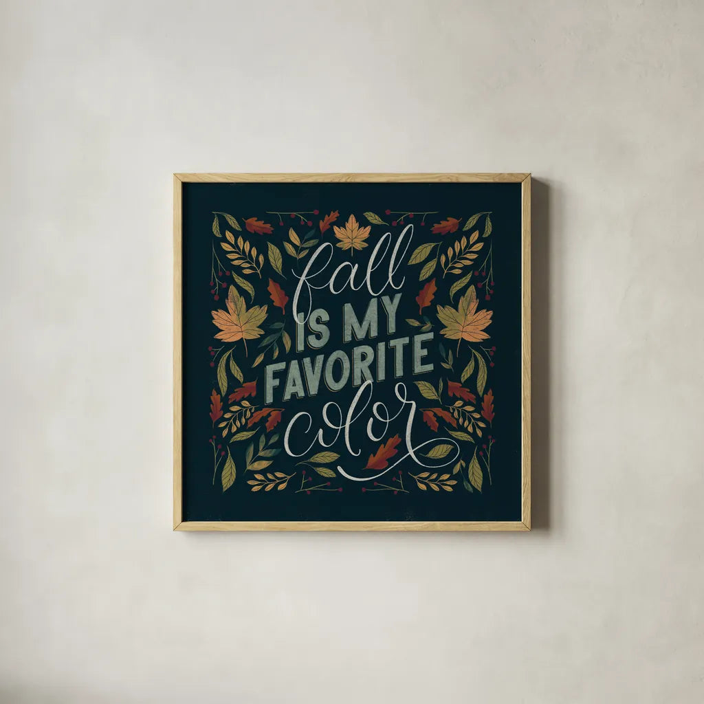 Autumn Sayings I by Becky Thorns. Shown in a natural wood glass frame for a timeless modern aesthetic. Available as an archival giclee rolled canvas, fine art paper, or poster print. SKU 58223a.