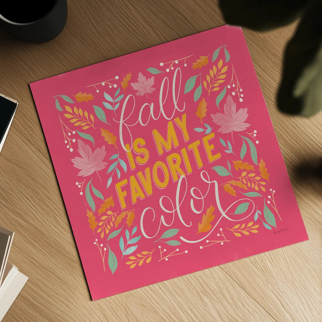 Autumn Sayings I Bright by Becky Thorns. Shown as a detailed flat fine art print, highlighting archival giclee quality. Available as an archival giclee rolled canvas, fine art paper, or poster print. SKU 65065a.