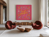 Autumn Sayings I Bright by Becky Thorns. Shown as extra-large giant wall art in a modern living room. Available as an archival giclee rolled canvas, fine art paper, or poster print. SKU 65065a.