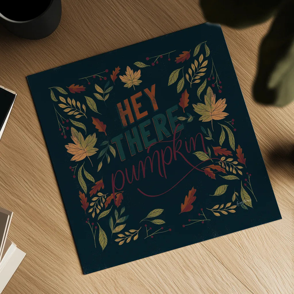 Autumn Sayings I Pumpkin by Becky Thorns. Shown as a detailed flat fine art print, highlighting archival giclee quality. Available as an archival giclee rolled canvas, fine art paper, or poster print. SKU 58299a.