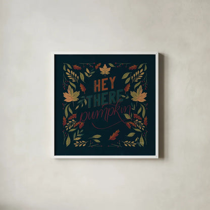 Autumn Sayings I Pumpkin by Becky Thorns. Shown in a crisp white glass frame for a clean and minimalist style. Available as an archival giclee rolled canvas, fine art paper, or poster print. SKU 58299a.