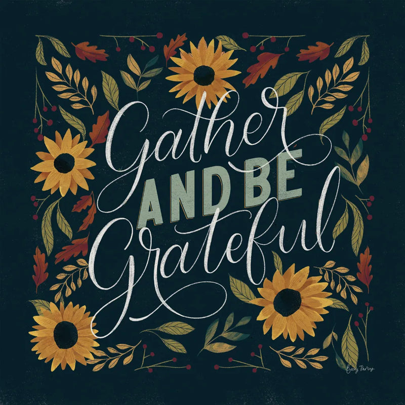 Autumn Sayings I Sunflowers by Becky Thorns. SKU 64043a. Archival Giclee Fine art print for wall decor.