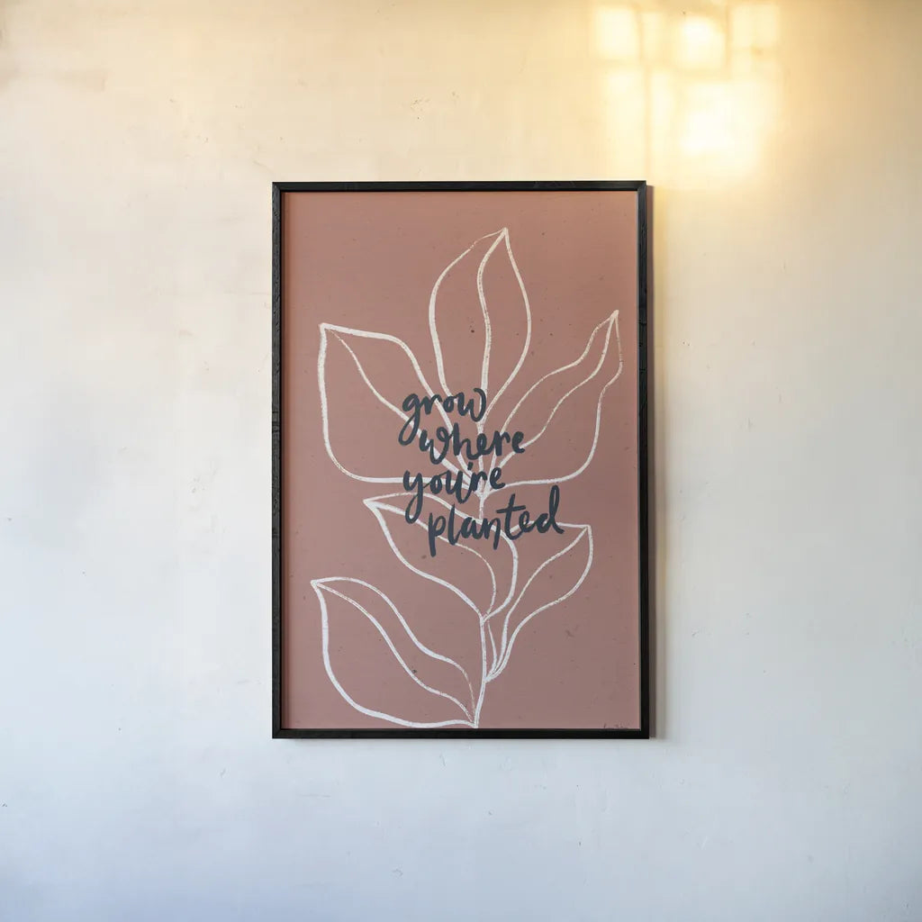 Balance II Leaves by Becky Thorns. shown as a paper print in a black flame. Available as a archival giclee rolled canvas, fine art paper, or poster print. SKU 69373h.