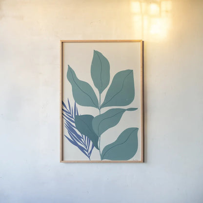 Balance IV Teal by Becky Thorns. shown as a paper print in a natural frame. Available as a archival giclee rolled canvas, fine art paper, or poster print. SKU 70683h.
