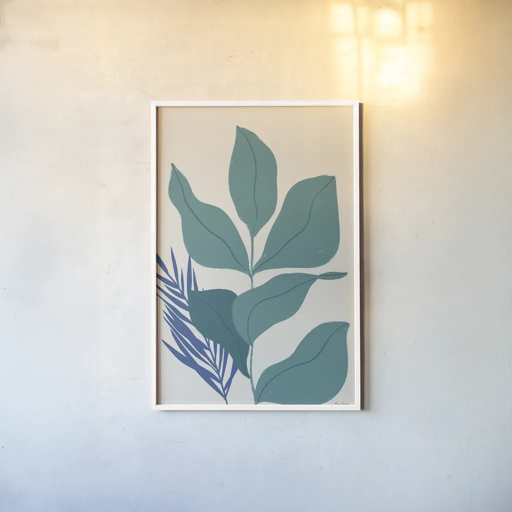Balance IV Teal by Becky Thorns. shown as a paper print in a white frame. Available as a archival giclee rolled canvas, fine art paper, or poster print. SKU 70683h.