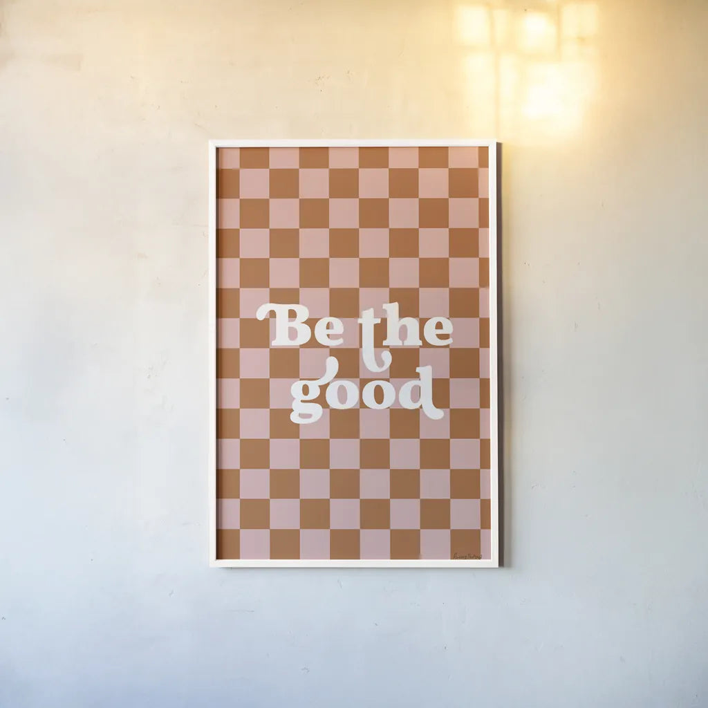 Be the Good II Checkered by Becky Thorns. shown as a paper print in a white frame. Available as a archival giclee rolled canvas, fine art paper, or poster print. SKU 87458h.