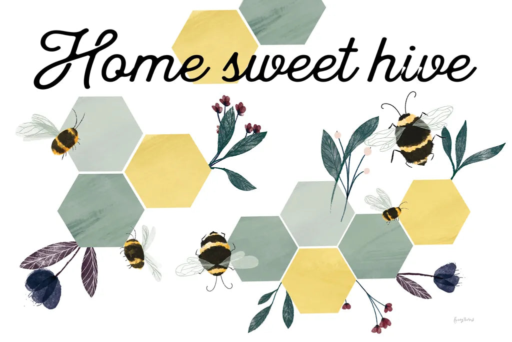 Bees Home Sweet Hive by Becky Thorns. SKU 71037i. Archival Giclee Fine art print for wall decor.