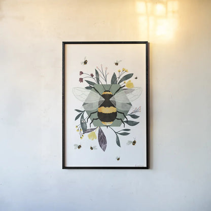 Bees I by Becky Thorns. shown as a paper print in a black flame. Available as a archival giclee rolled canvas, fine art paper, or poster print. SKU 67738h.