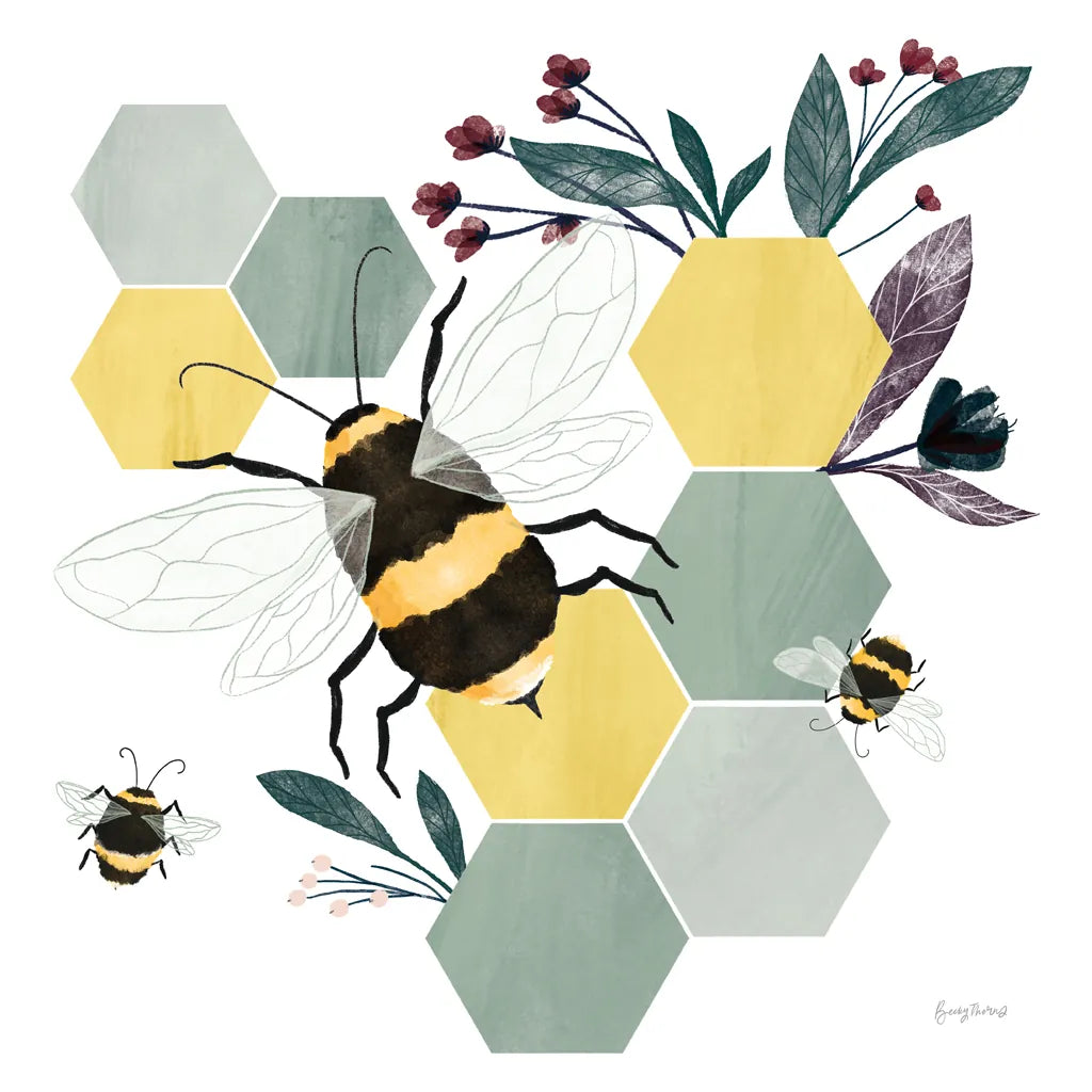 Bees II by Becky Thorns. SKU 67739a. Archival Giclee Fine art print for wall decor.