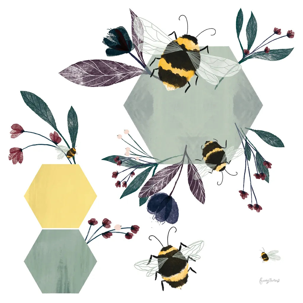 Bees III by Becky Thorns. SKU 67740a. Archival Giclee Fine art print for wall decor.