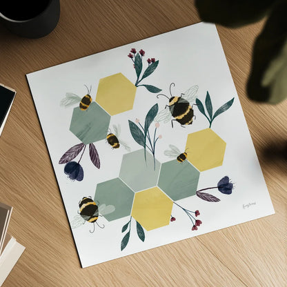 Bees IV by Becky Thorns. Shown as a detailed flat fine art print, highlighting archival giclee quality. Available as an archival giclee rolled canvas, fine art paper, or poster print. SKU 67741a.