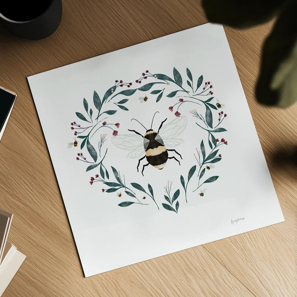 Bees VI by Becky Thorns. Shown as a detailed flat fine art print, highlighting archival giclee quality. Available as an archival giclee rolled canvas, fine art paper, or poster print. SKU 70689a.