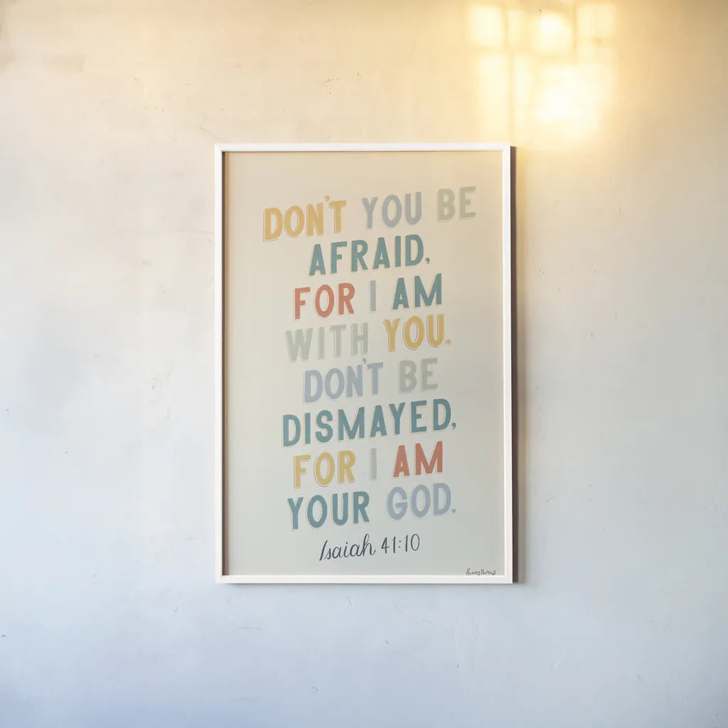 Bible Saying I by Becky Thorns. shown as a paper print in a white frame. Available as a archival giclee rolled canvas, fine art paper, or poster print. SKU 57466h.