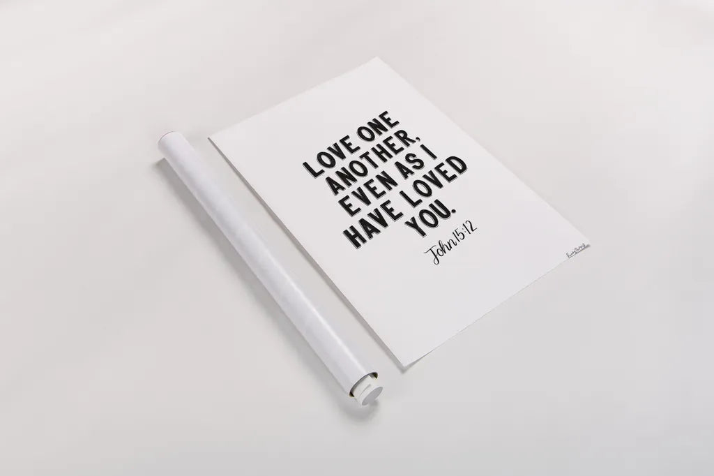 Bible Saying III BW by Becky Thorns. shown as a rolled paper print. Available as archival giclee rolled canvas, fine art paper, or poster print. SKU 67044h.