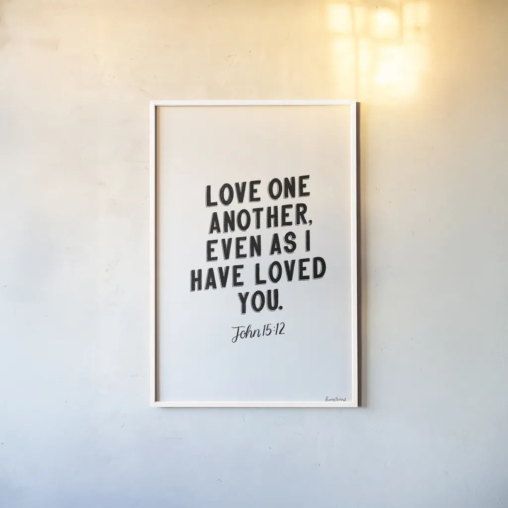 Bible Saying III BW by Becky Thorns. shown as a paper print in a white frame. Available as a archival giclee rolled canvas, fine art paper, or poster print. SKU 67044h.