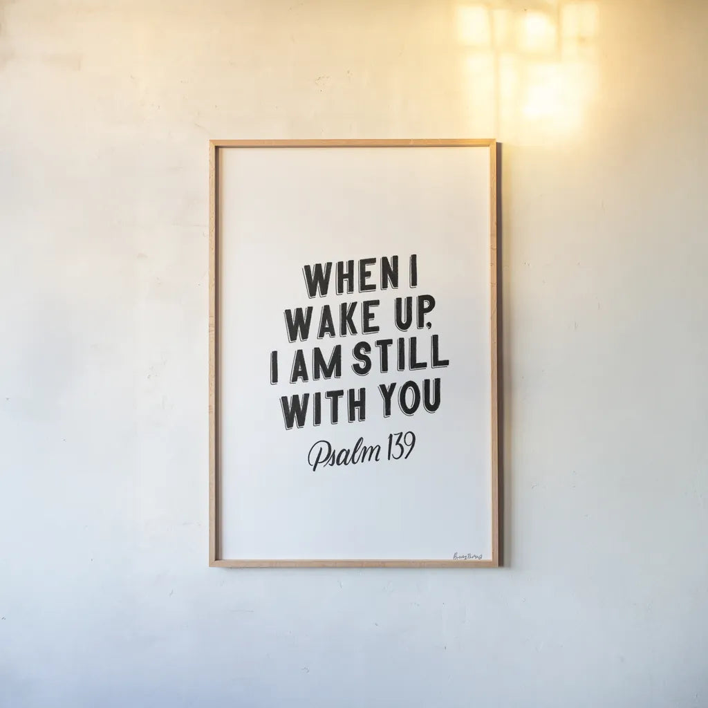 Bible Saying IV BW by Becky Thorns. shown as a paper print in a natural frame. Available as a archival giclee rolled canvas, fine art paper, or poster print. SKU 67045h.