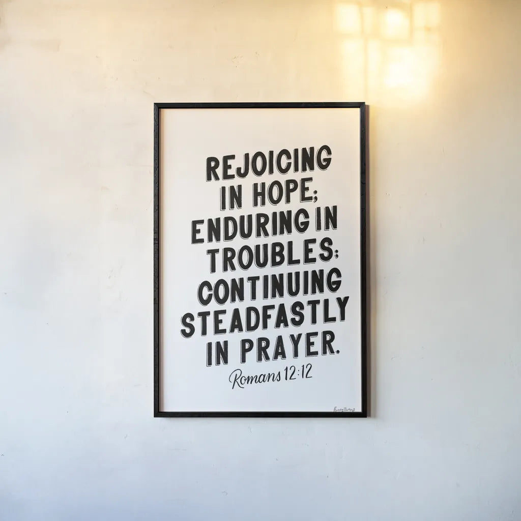 Bible Saying VI BW by Becky Thorns. shown as a paper print in a black flame. Available as a archival giclee rolled canvas, fine art paper, or poster print. SKU 67047h.