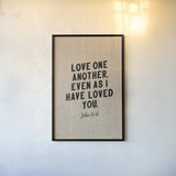 Bible Saying on Burlap III by Becky Thorns. shown as a paper print in a black flame. Available as a archival giclee rolled canvas, fine art paper, or poster print. SKU 97028h.