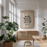 Bible Saying on Burlap IV by Becky Thorns. shown as a print in a natural wood frame in a dining room. Available as a archival giclee rolled canvas, fine art paper, or poster print. SKU 97029h.