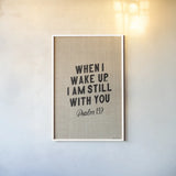 Bible Saying on Burlap IV by Becky Thorns. shown as a paper print in a white frame. Available as a archival giclee rolled canvas, fine art paper, or poster print. SKU 97029h.