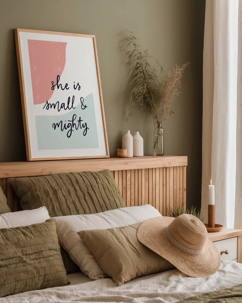 Blush Nursery I by Becky Thorns. shown as a paper print in a natural frame. Available as a archival giclee rolled canvas, fine art paper, or poster print. SKU 66456h.