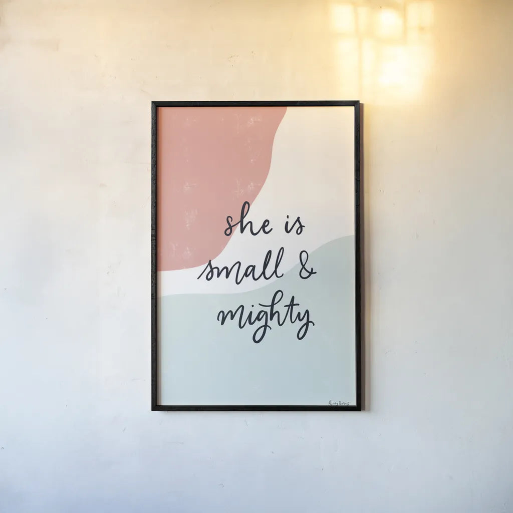 Blush Nursery I by Becky Thorns. shown as a paper print in a black flame. Available as a archival giclee rolled canvas, fine art paper, or poster print. SKU 66456h.