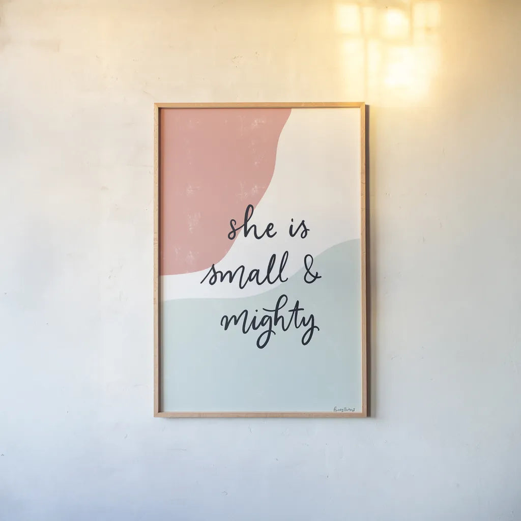 Blush Nursery I by Becky Thorns. shown as a paper print in a natural frame. Available as a archival giclee rolled canvas, fine art paper, or poster print. SKU 66456h.