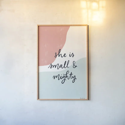 Blush Nursery I by Becky Thorns. shown as a paper print in a natural frame. Available as a archival giclee rolled canvas, fine art paper, or poster print. SKU 66456h.
