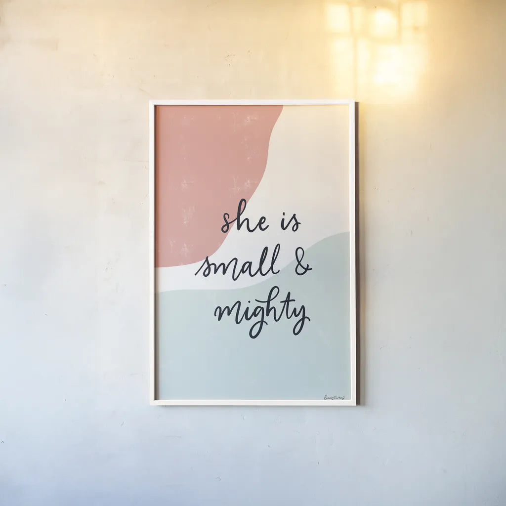 Blush Nursery I by Becky Thorns. shown as a paper print in a white frame. Available as a archival giclee rolled canvas, fine art paper, or poster print. SKU 66456h.