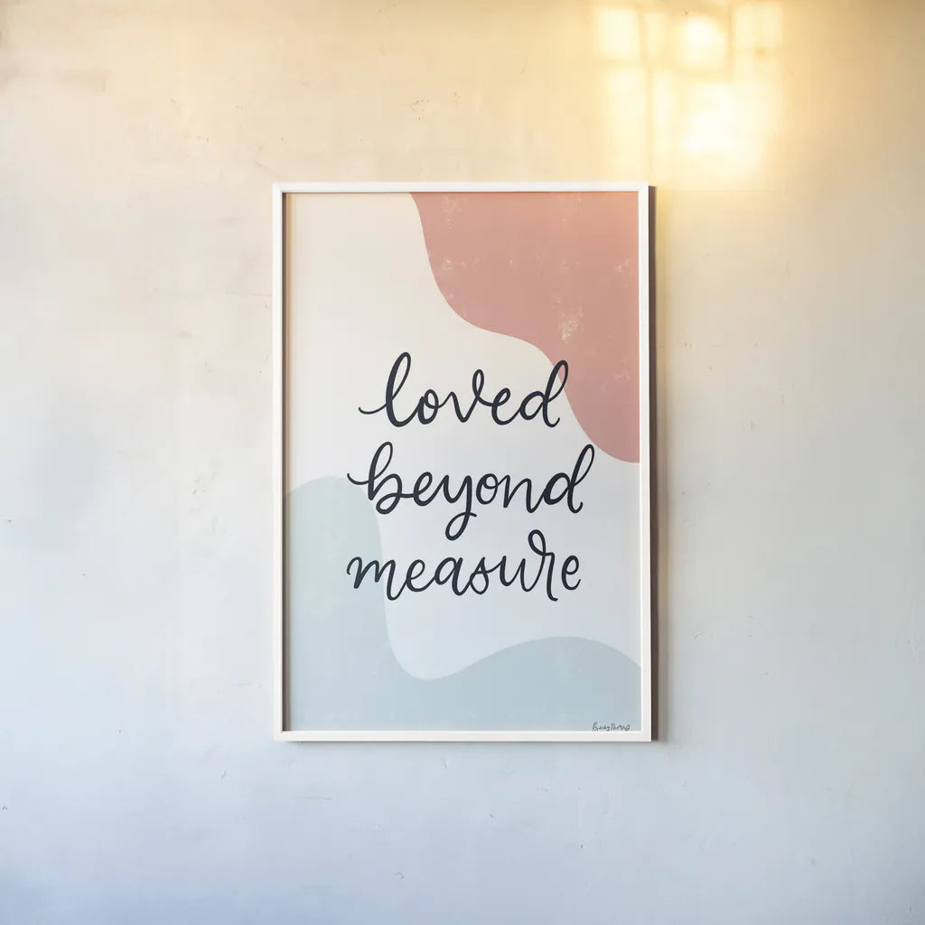 Blush Nursery II by Becky Thorns. shown as a paper print in a white frame. Available as a archival giclee rolled canvas, fine art paper, or poster print. SKU 66457h.