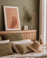 Boho Dreams II by Becky Thorns. shown as a paper print in a natural frame. Available as a archival giclee rolled canvas, fine art paper, or poster print. SKU 71605h.