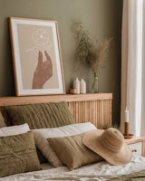Boho Dreams II Neutral by Becky Thorns. shown as a paper print in a natural frame. Available as a archival giclee rolled canvas, fine art paper, or poster print. SKU 75899h.