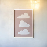 Boho Nursery Clouds by Becky Thorns. shown as a paper print in a white frame. Available as a archival giclee rolled canvas, fine art paper, or poster print. SKU 71372h.