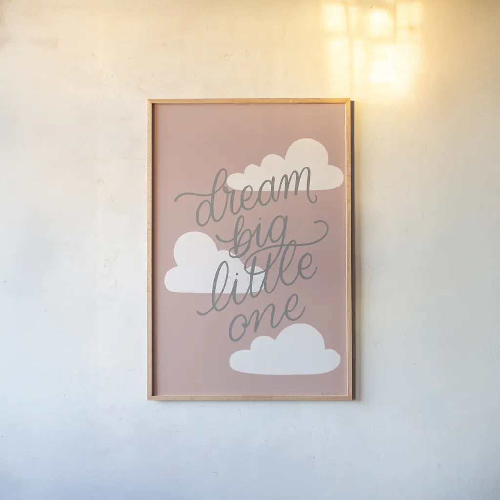 Boho Nursery IV Blush by Becky Thorns. shown as a paper print in a natural frame. Available as a archival giclee rolled canvas, fine art paper, or poster print. SKU 66527h.