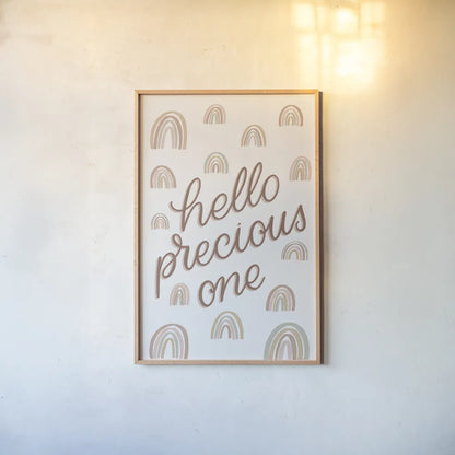 Boho Nursery X by Becky Thorns. shown as a paper print in a natural frame. Available as a archival giclee rolled canvas, fine art paper, or poster print. SKU 55646h.