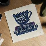 Bookish Blue IV by Becky Thorns. Shown as a detailed flat fine art print, highlighting archival giclee quality. Available as an archival giclee rolled canvas, fine art paper, or poster print. SKU 97122a.