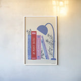 Bookish I by Becky Thorns. shown as a paper print in a white frame. Available as a archival giclee rolled canvas, fine art paper, or poster print. SKU 97115h.