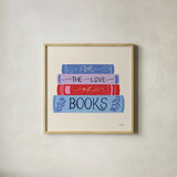 Bookish III by Becky Thorns. Shown in a natural wood glass frame for a timeless modern aesthetic. Available as an archival giclee rolled canvas, fine art paper, or poster print. SKU 97117a.